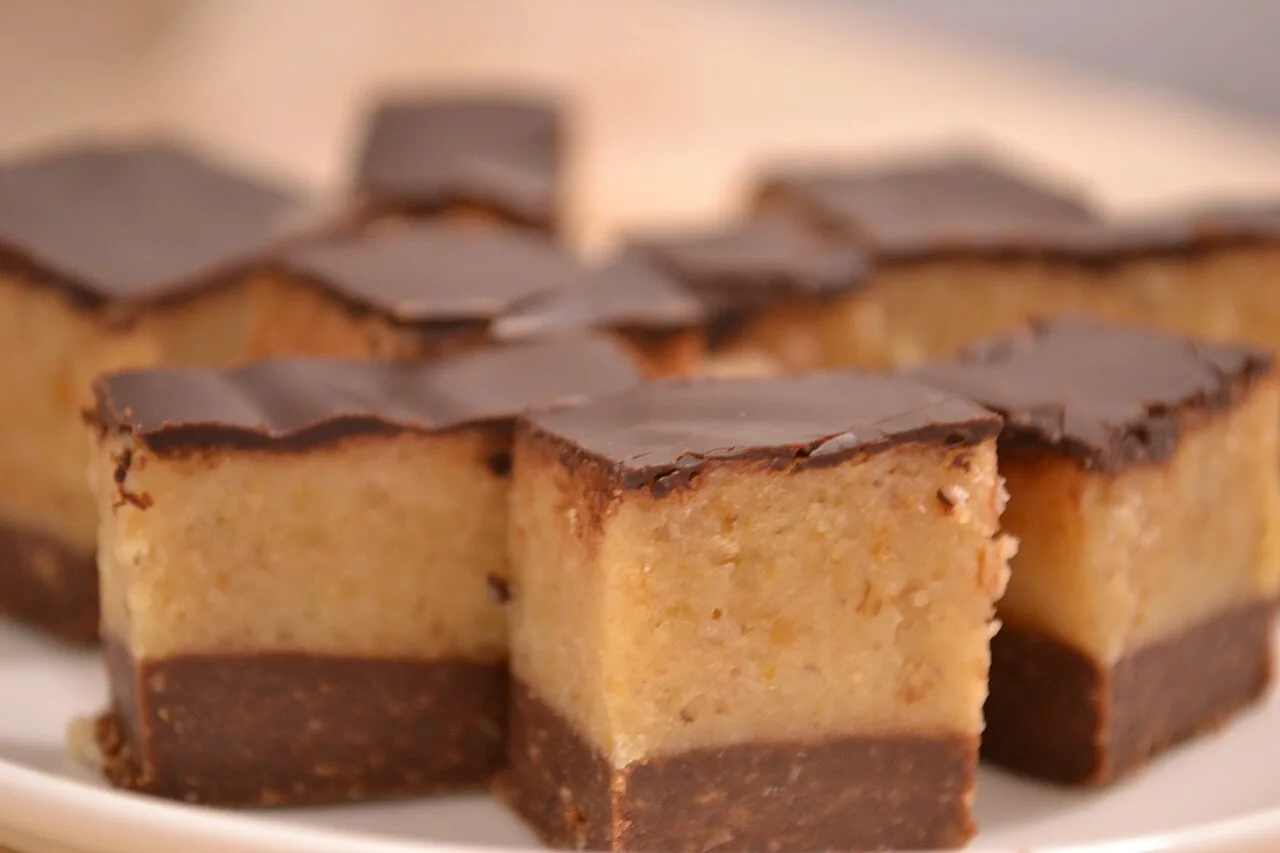 Home-made bajadera squares with a chocolate top.