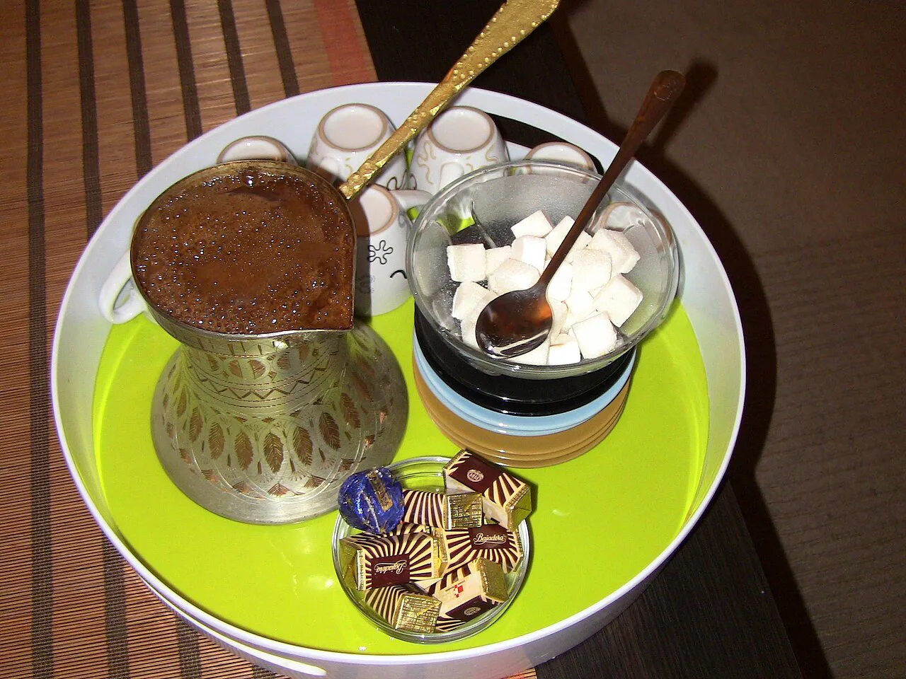 Bosnian coffee served with Bajadera pralines.