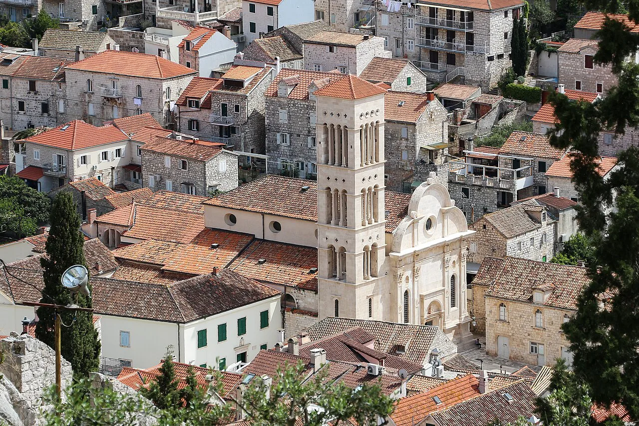 St Stephen's Cathedral seen from the Spanish Fortress, Hvar.
