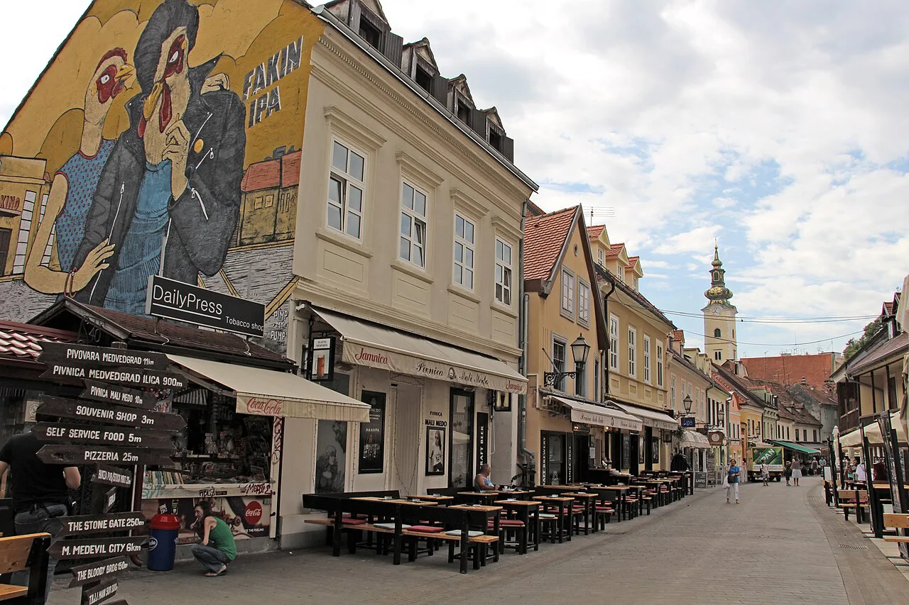 Café tables on Tkalčićeva Street, Zagreb.