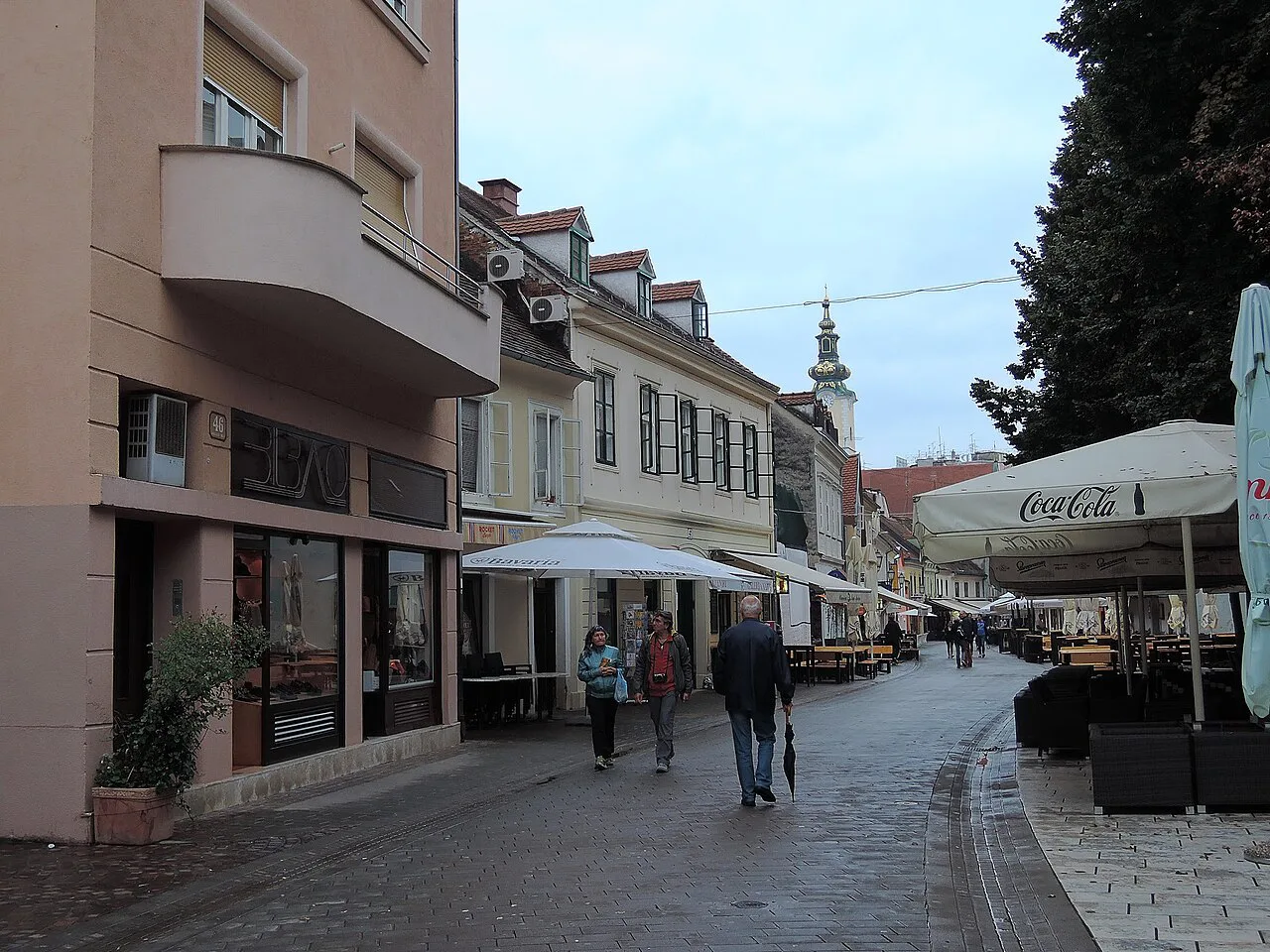 Café umbrellas along Tkalčićeva Street, Zagreb.