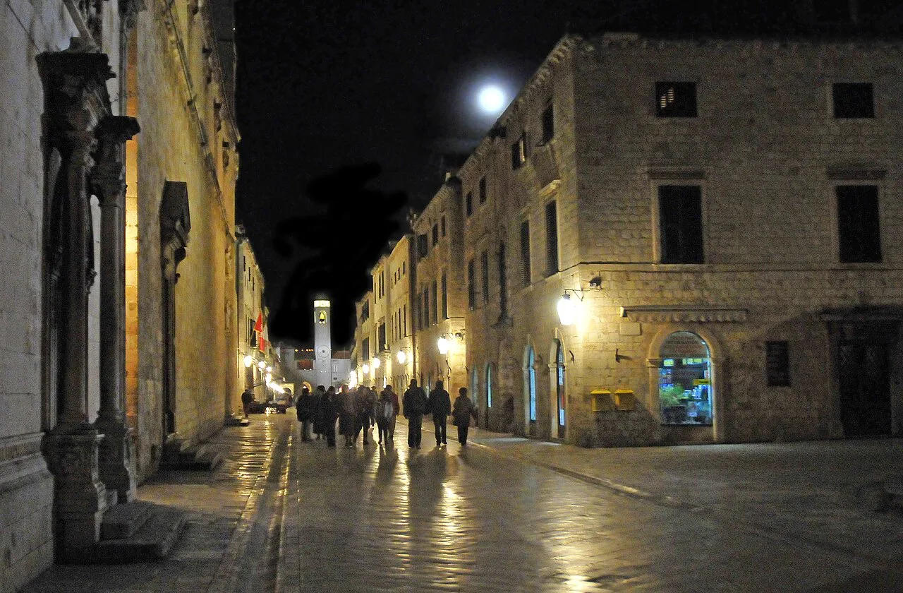 The Stradun at night, Dubrovnik.