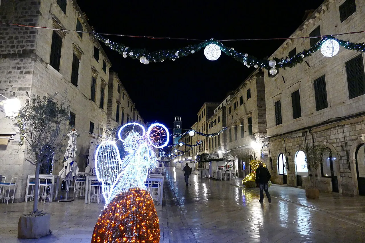Christmas lights on the Stradun, Dubrovnik.