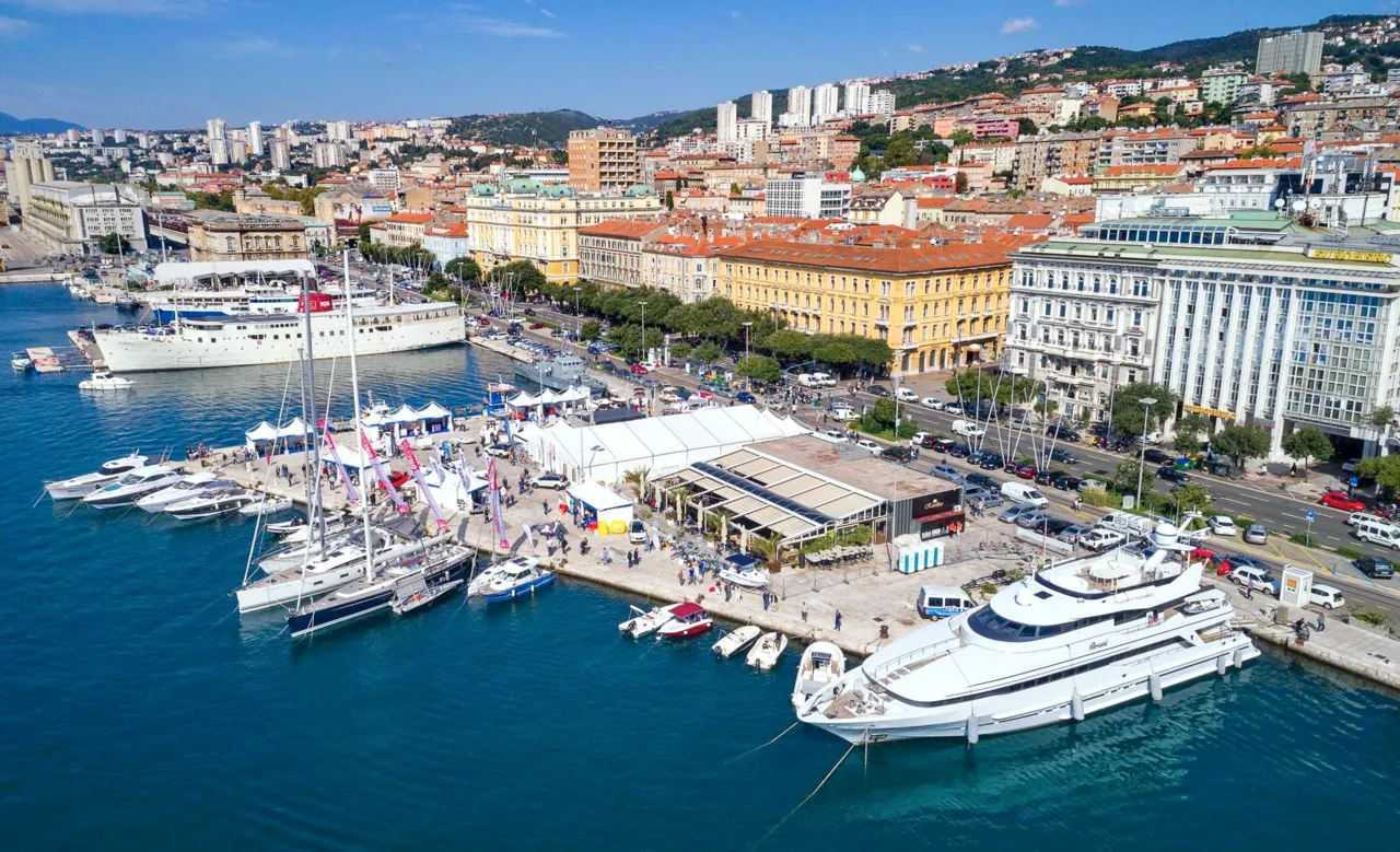 Rijeka's Riva and harbour seen from above.