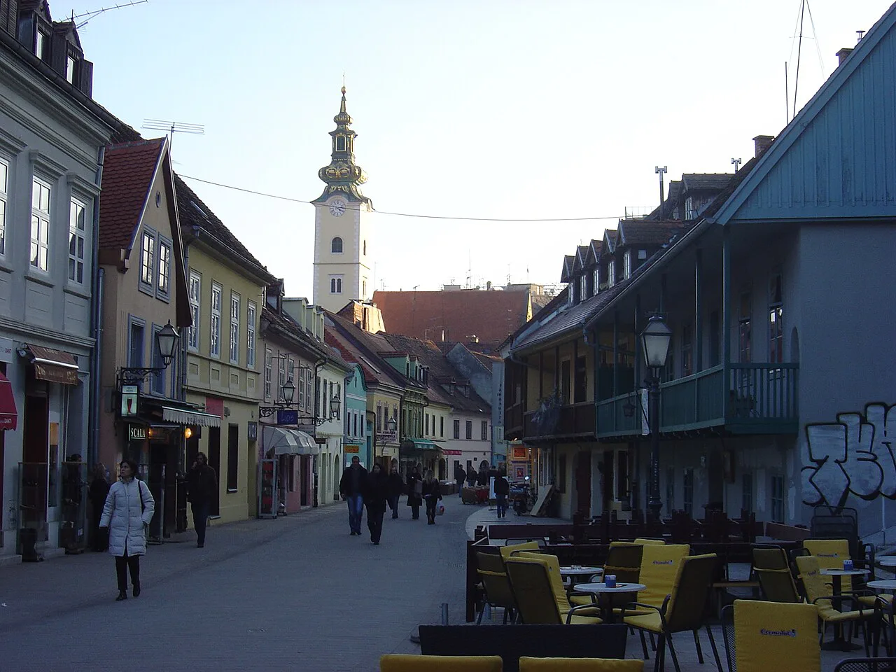 Café tables on Tkalčićeva Street, Zagreb.