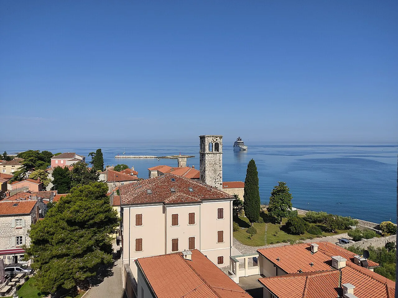 Rooftops of Poreč by the sea.