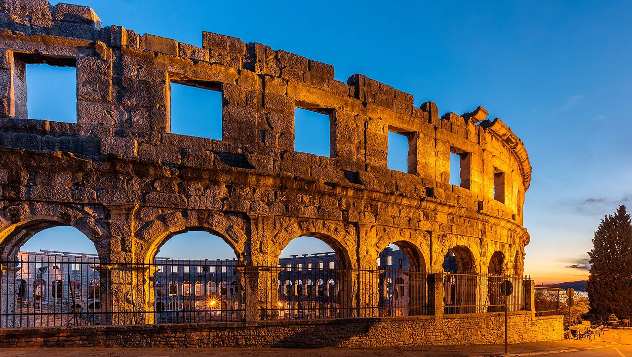 The Pula Arena at sunset.