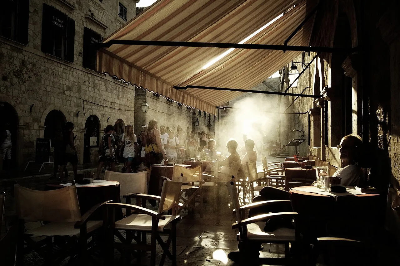 A café in a stone lane of the Old Town, Dubrovnik.