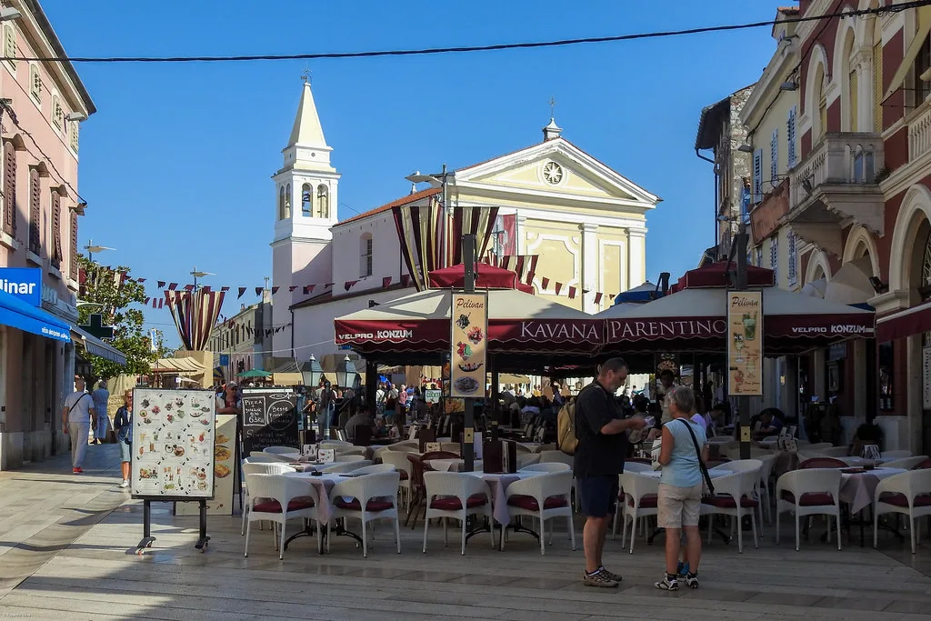 Café terraces on the main square, Poreč.