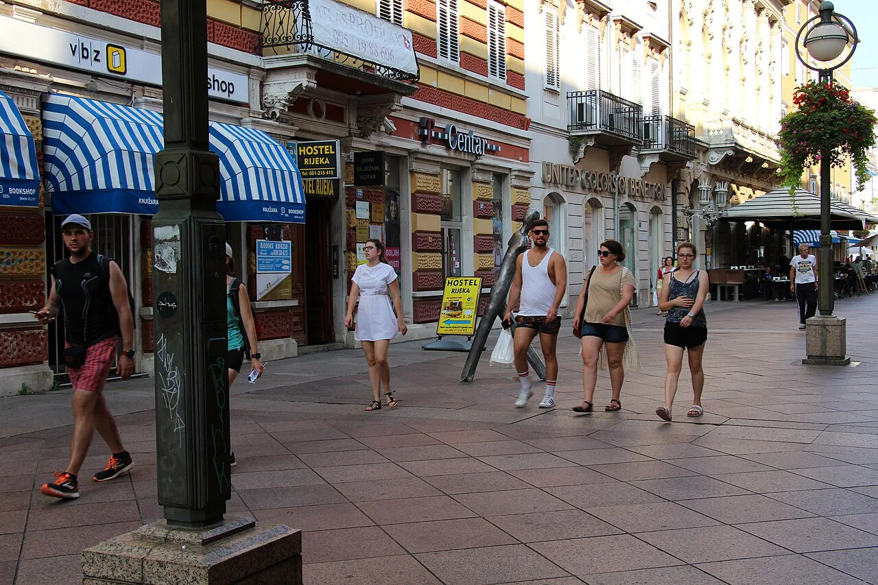 Shops and café awnings along the Korzo, Rijeka.