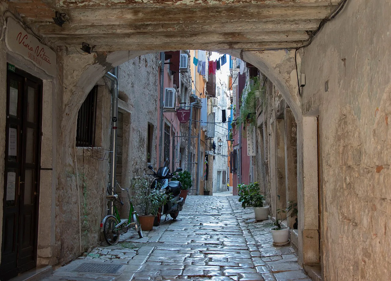 A cobbled lane in Rovinj old town.