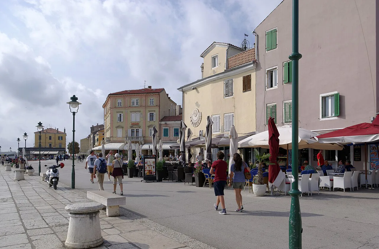 Café terraces on the harbourfront, Rovinj.