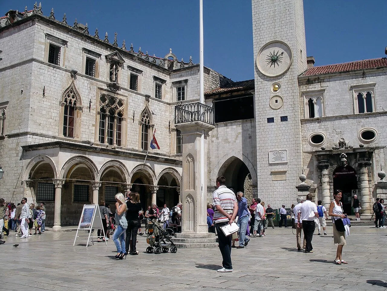 Luža Square and the city bell tower, Dubrovnik.