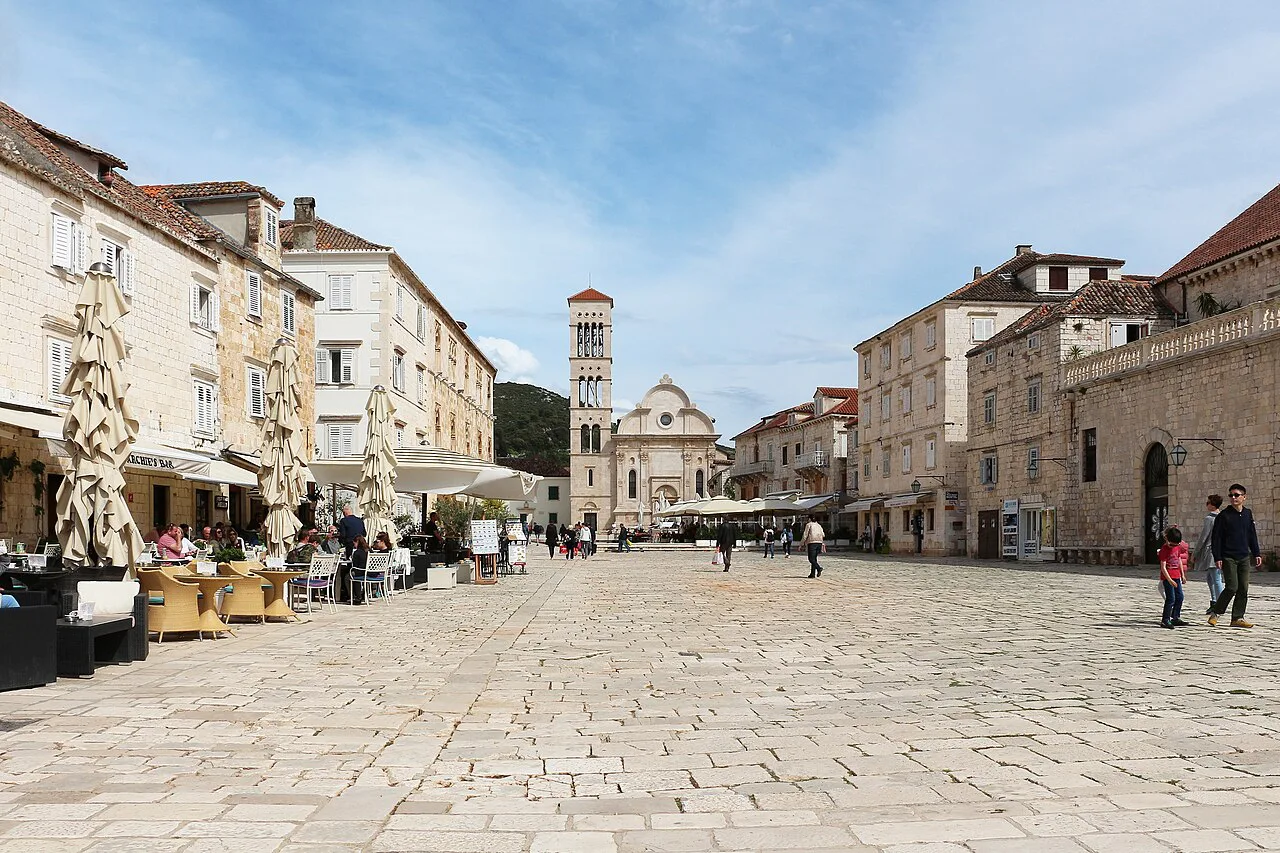 Café tables on St Stephen's Square, Hvar.