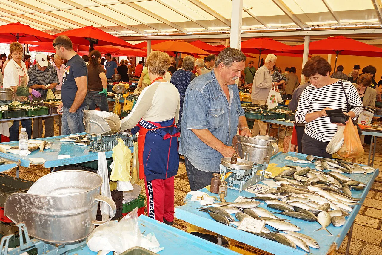 Fish stalls at the fish market in Split.