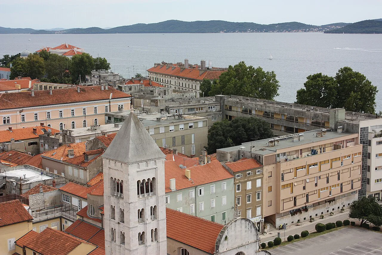 Zadar old-town rooftops and the Adriatic.