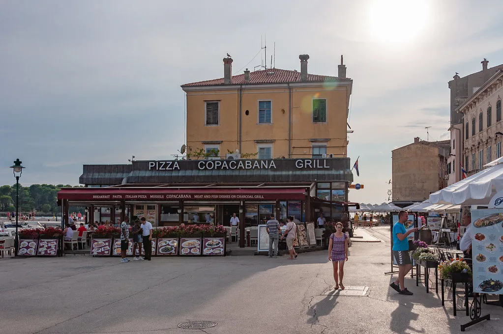 Restaurant terraces on the waterfront in Rovinj.