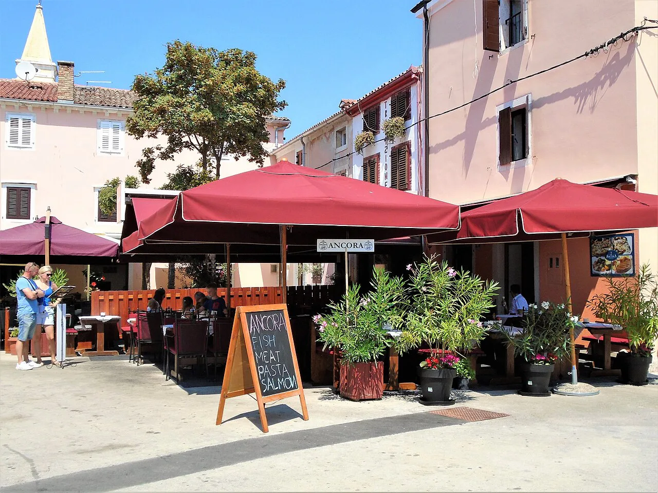 A restaurant terrace in Poreč town centre.