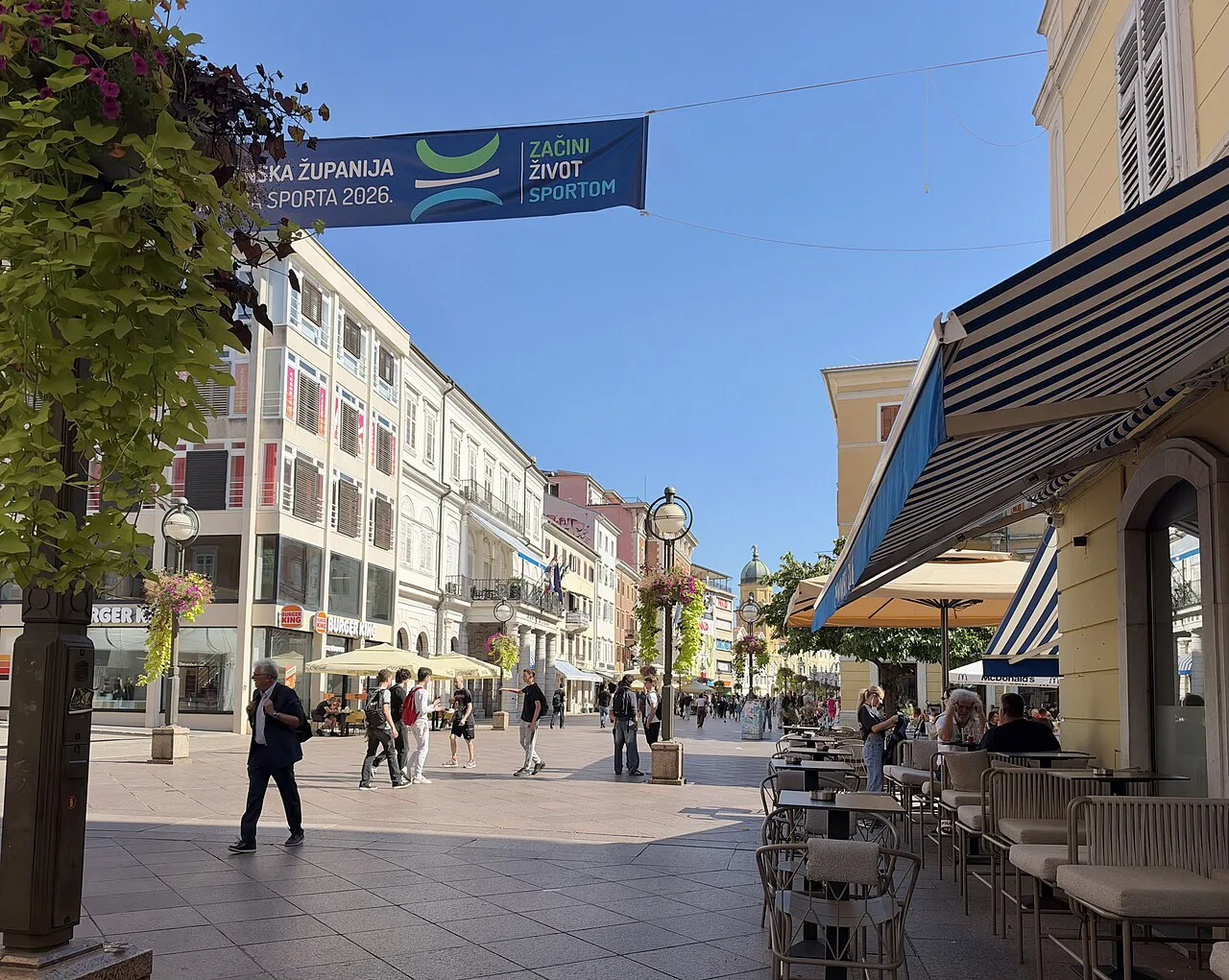 Café terraces on a pedestrian street, Rijeka.