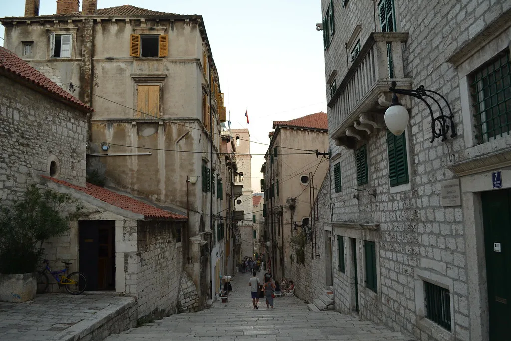 A narrow stone street in Šibenik's old town.