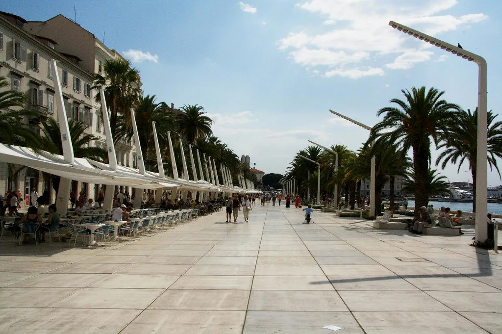 Café awnings along the Riva promenade, Split.