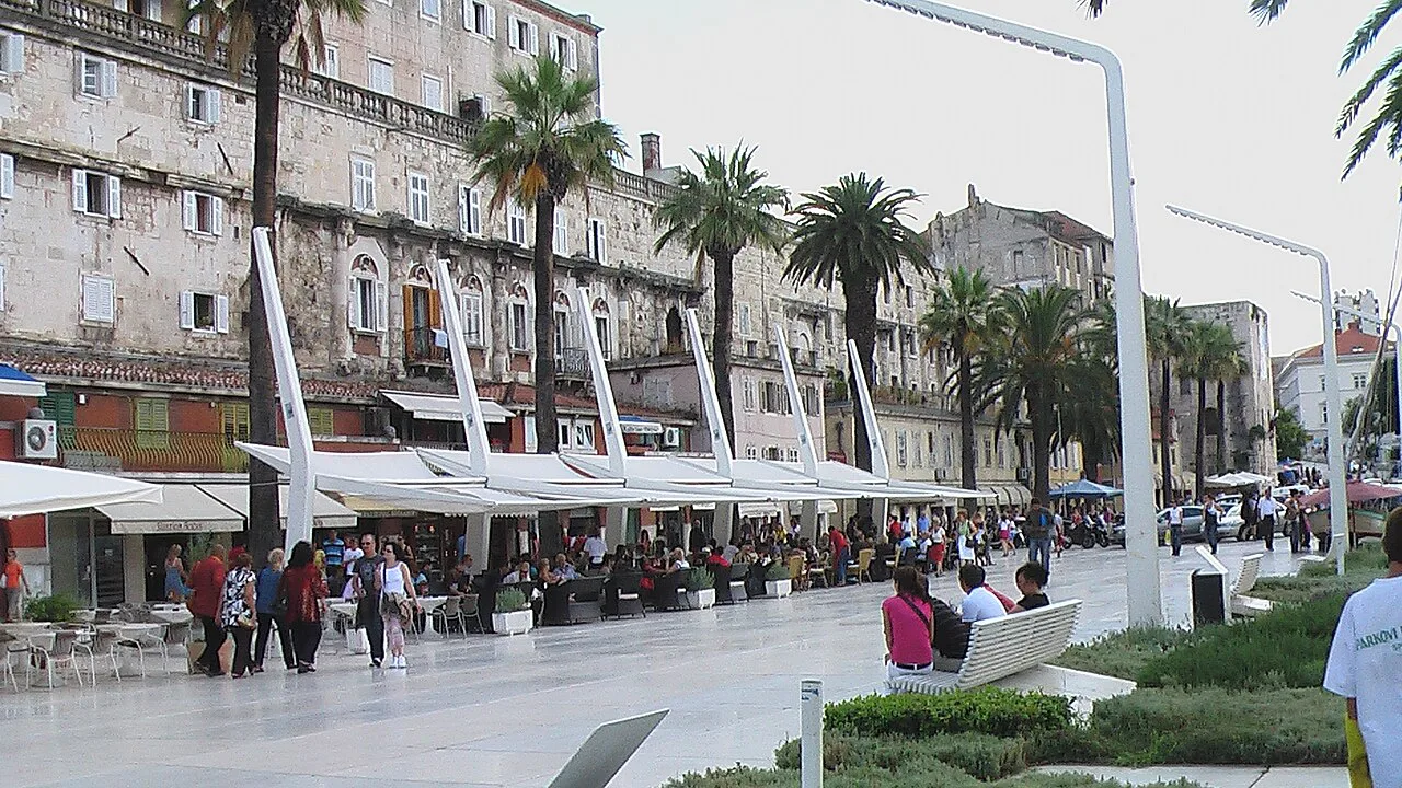 Café terraces along the Riva, Split.