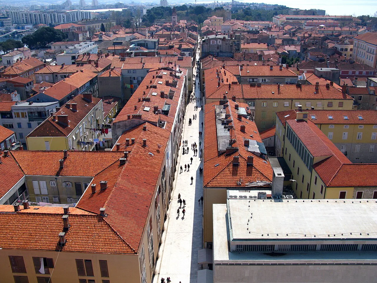 Old-town rooftops seen from the cathedral bell tower, Zadar.