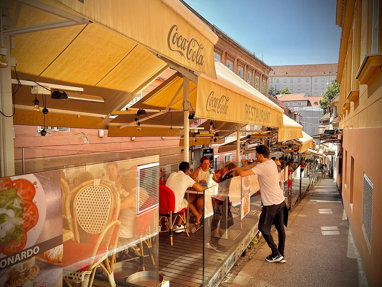 A restaurant-lined lane, Zagreb.