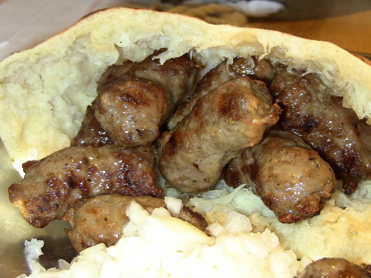 Ćevapi in somun bread, Sarajevo.