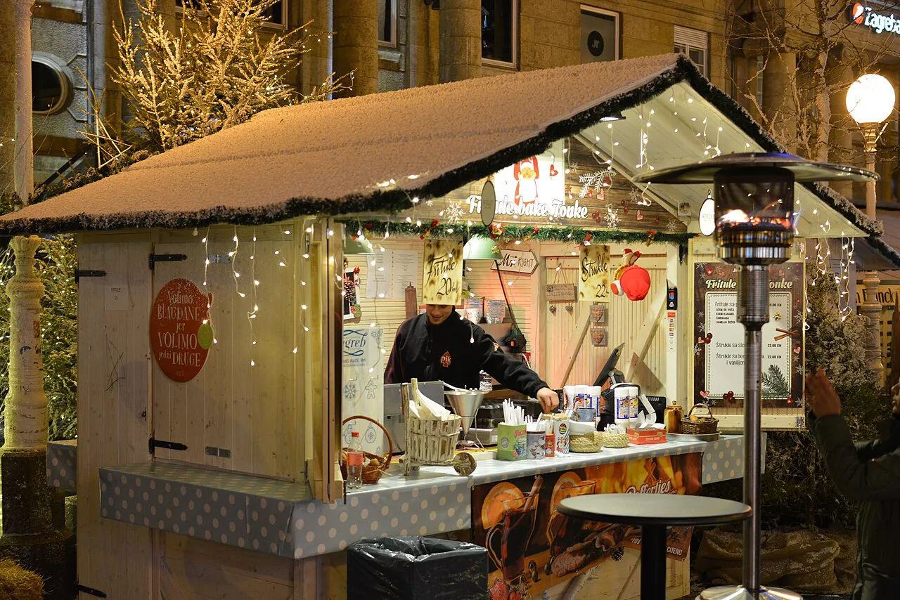 A wooden food stall at Advent in Zagreb.