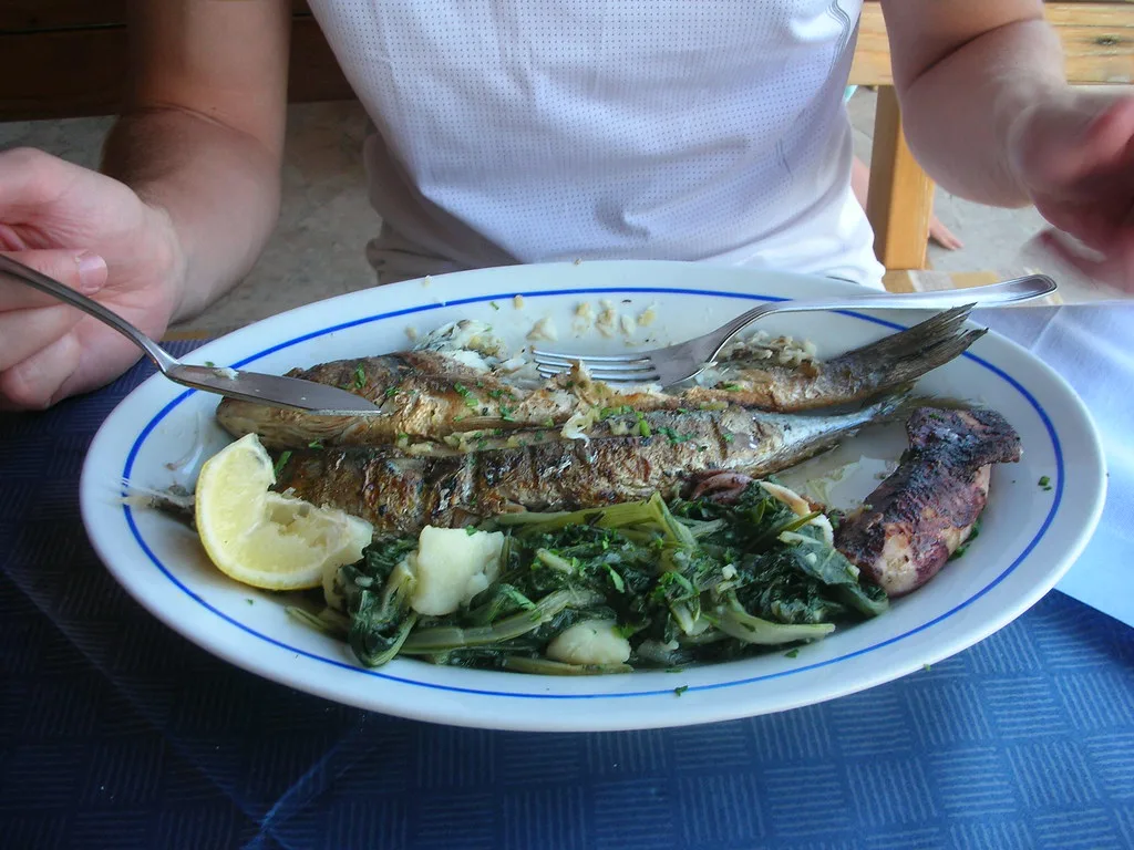 Grilled fish with greens on Mljet.
