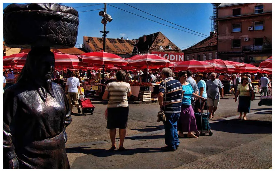 The kumica statue above the stalls at Dolac market, Zagreb.