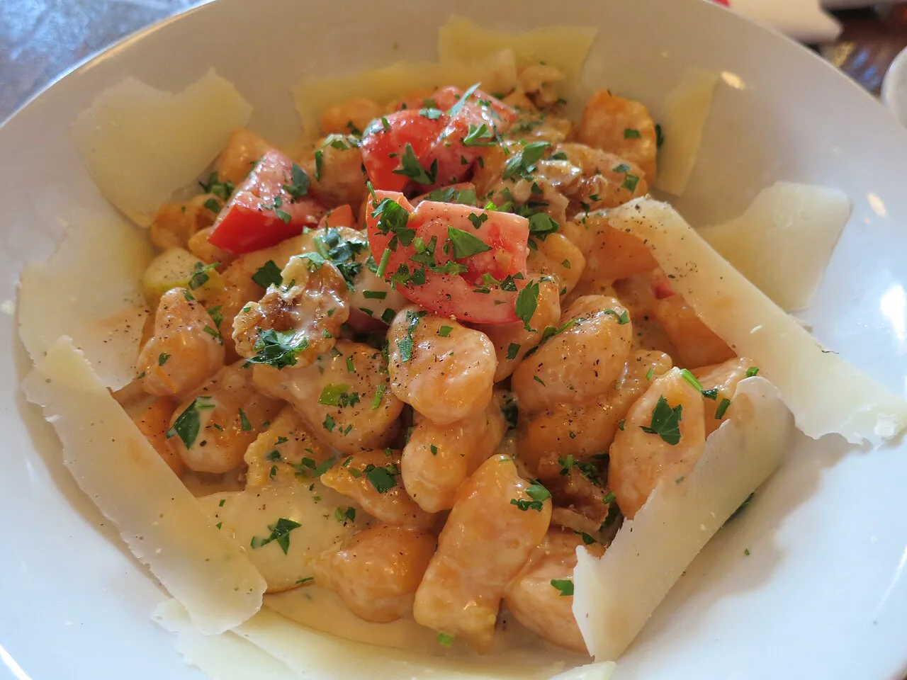 Sweet potato gnocchi with gorgonzola sauce.