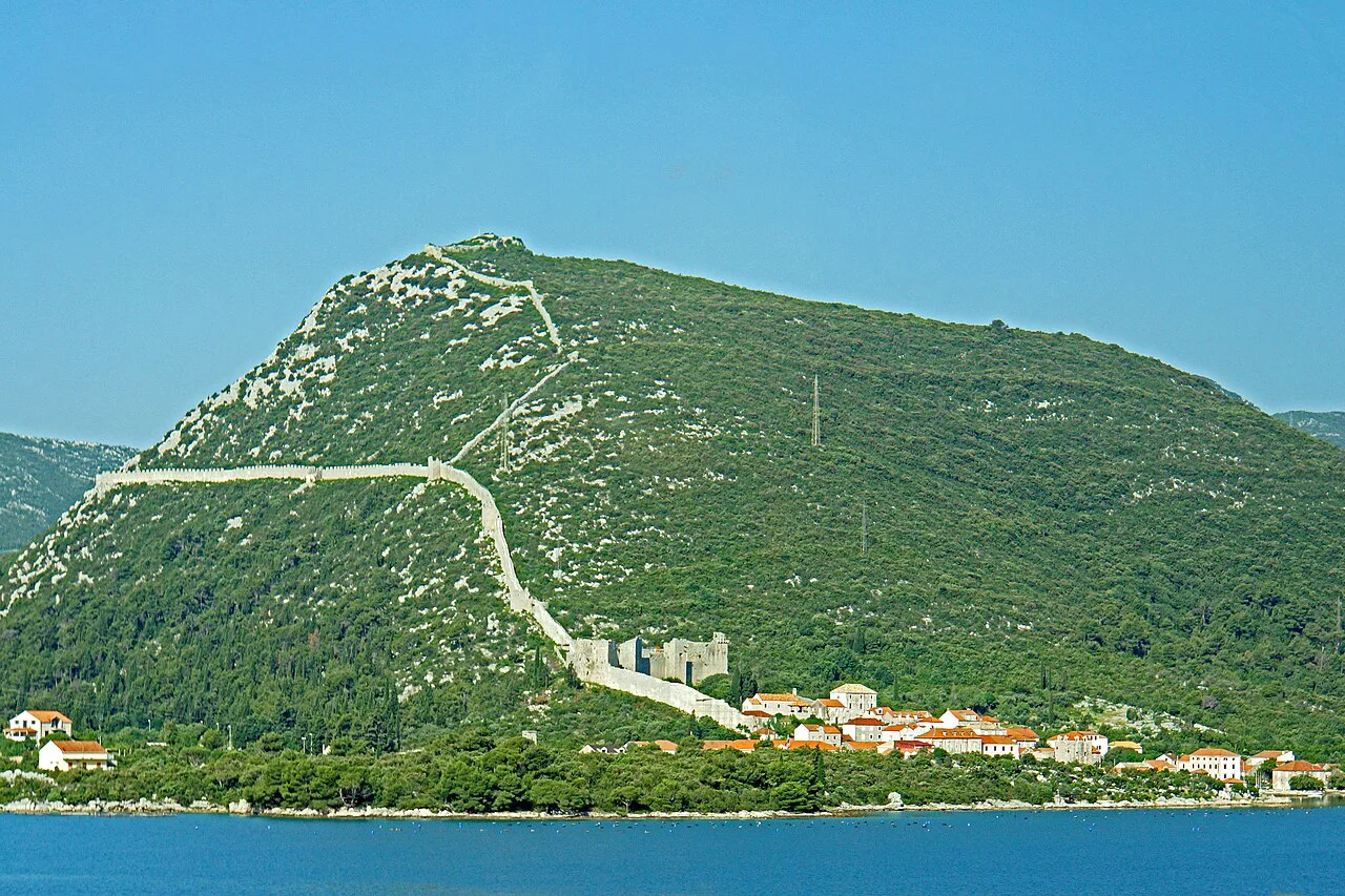 The Walls of Ston on the hill above Ston.