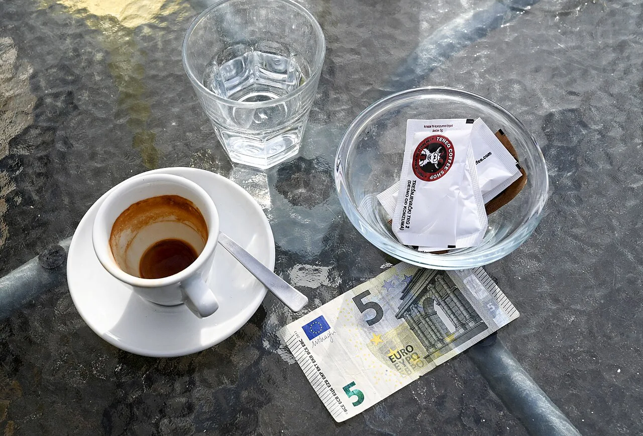 Espresso at a café table in Croatia.
