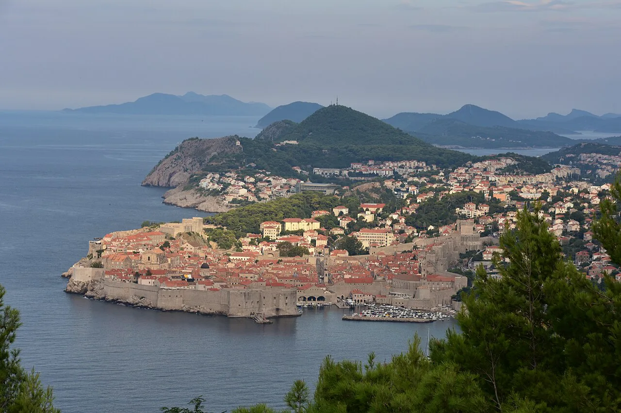 Dubrovnik old town seen from the hillside above.