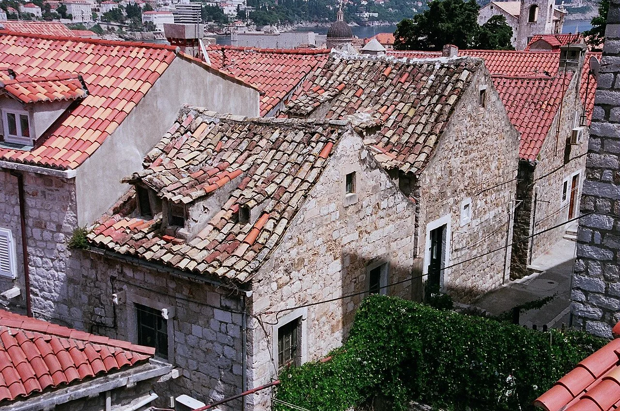 Old stone houses and tiled roofs in Dubrovnik old town.