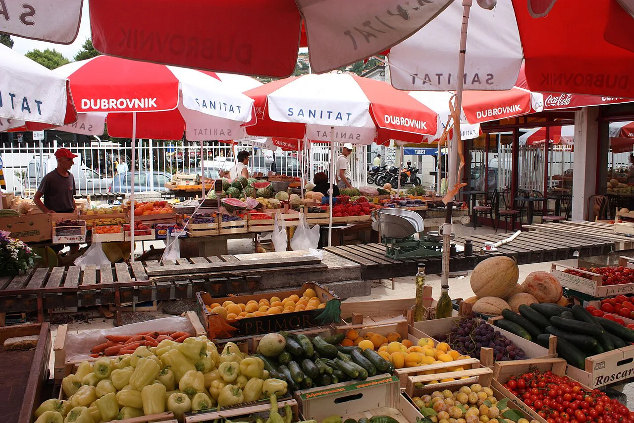 Produce stalls at the Gruž market, Dubrovnik.