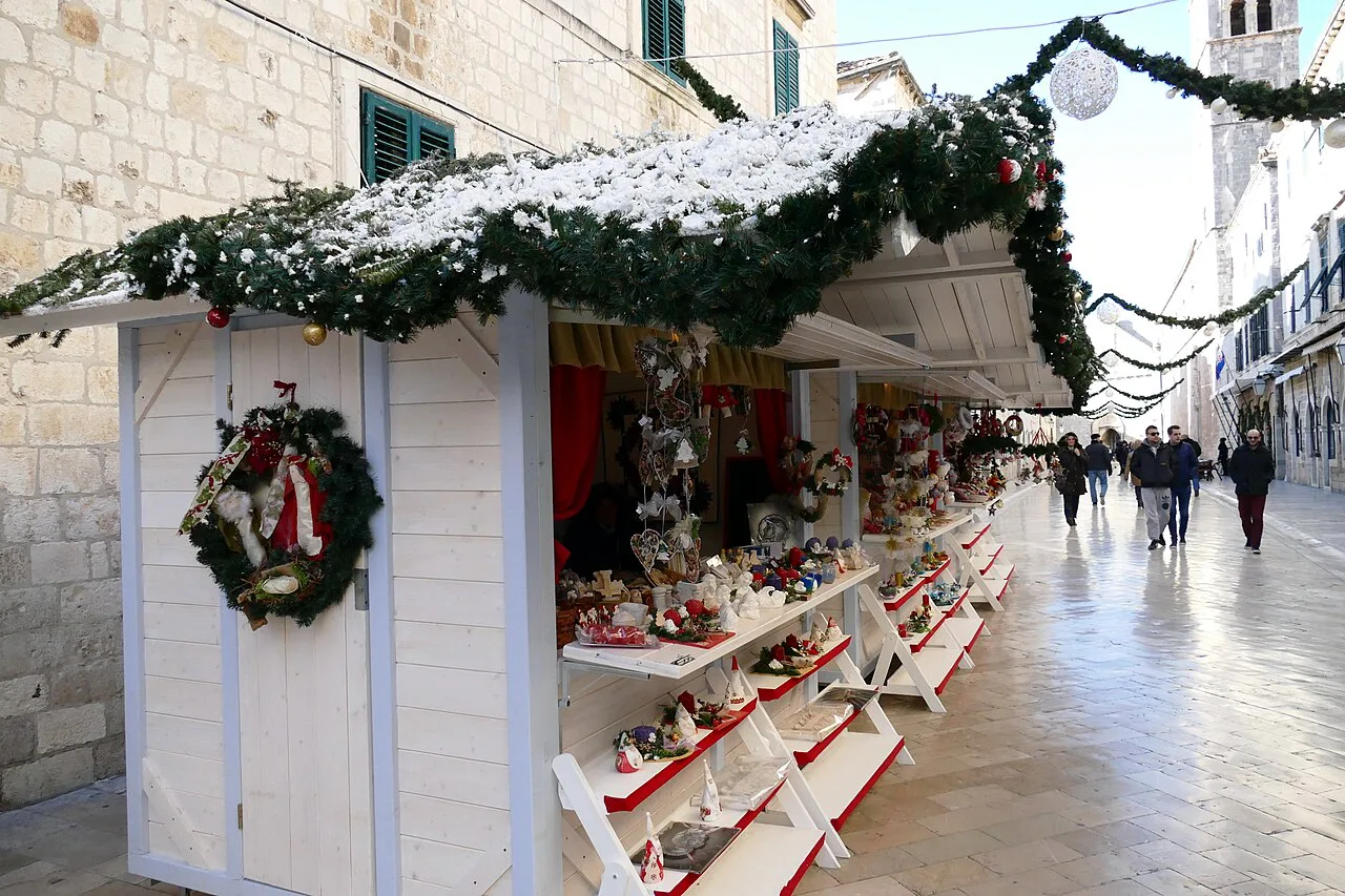 Christmas market stalls on the Stradun, Dubrovnik.