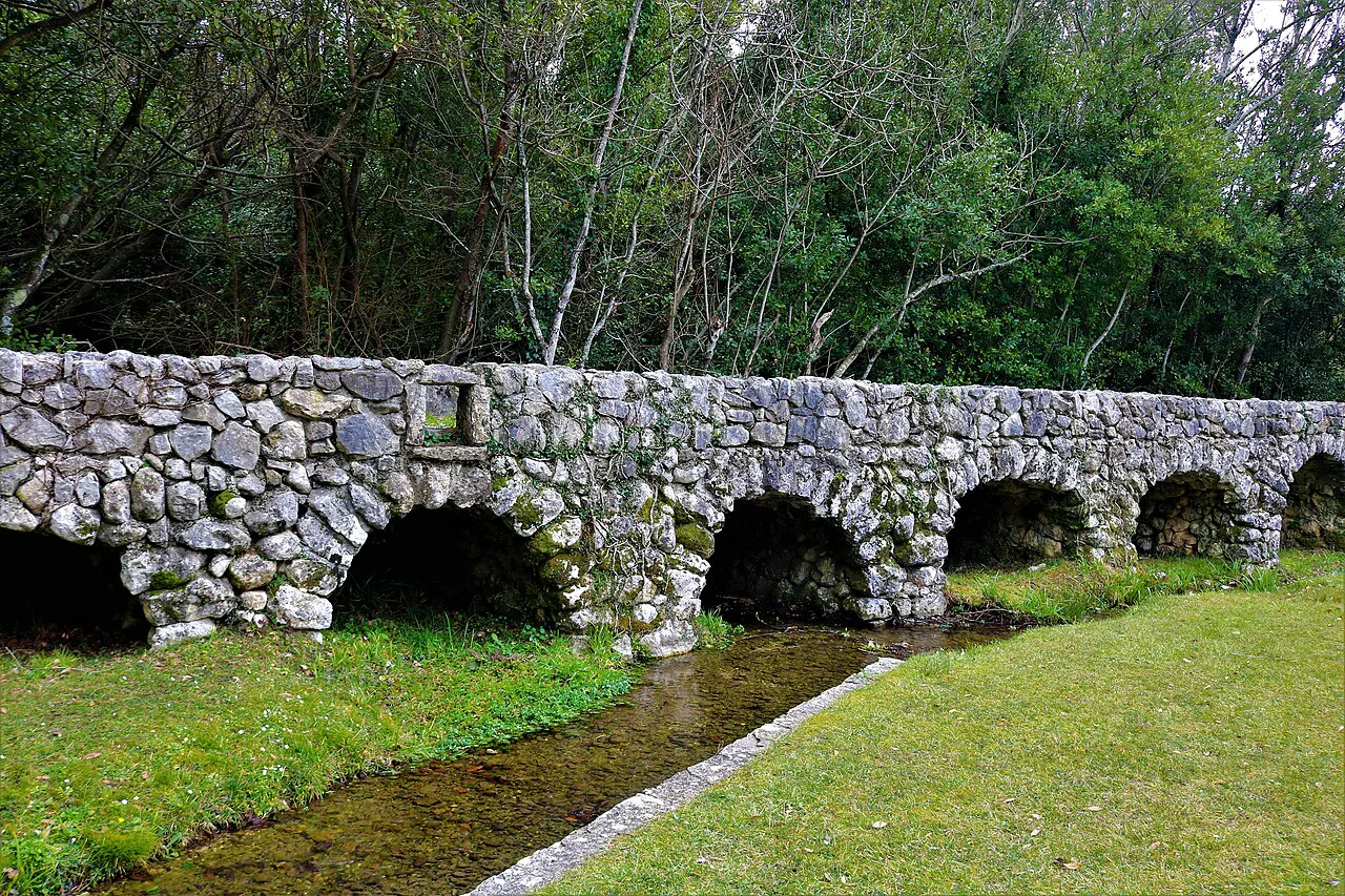 An old stone bridge over a stream in Konavle.