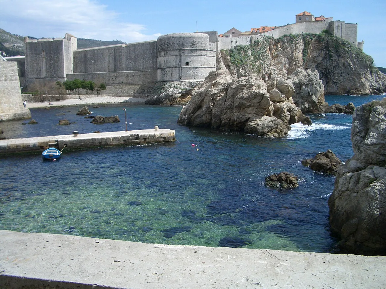 Fort Lovrijenac and the rocks below the city walls, Dubrovnik.