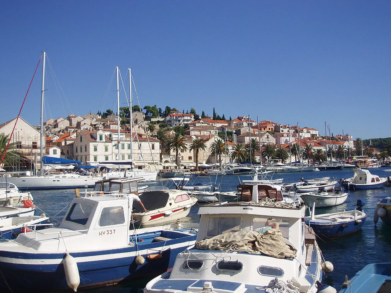Small boats in Hvar town harbour.