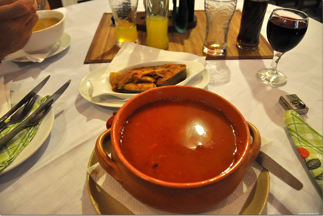 A bowl of fish paprika soup.