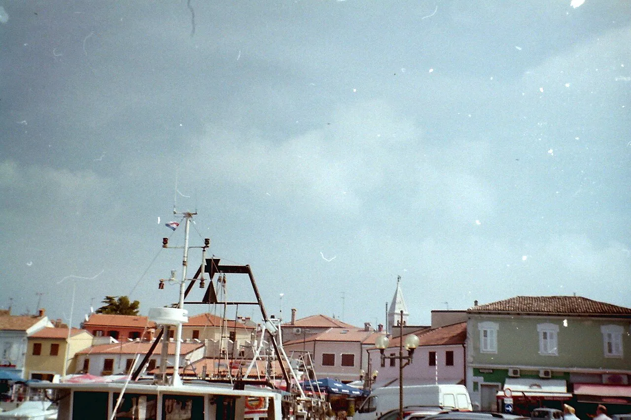 Fishing boats along the Rovinj waterfront.