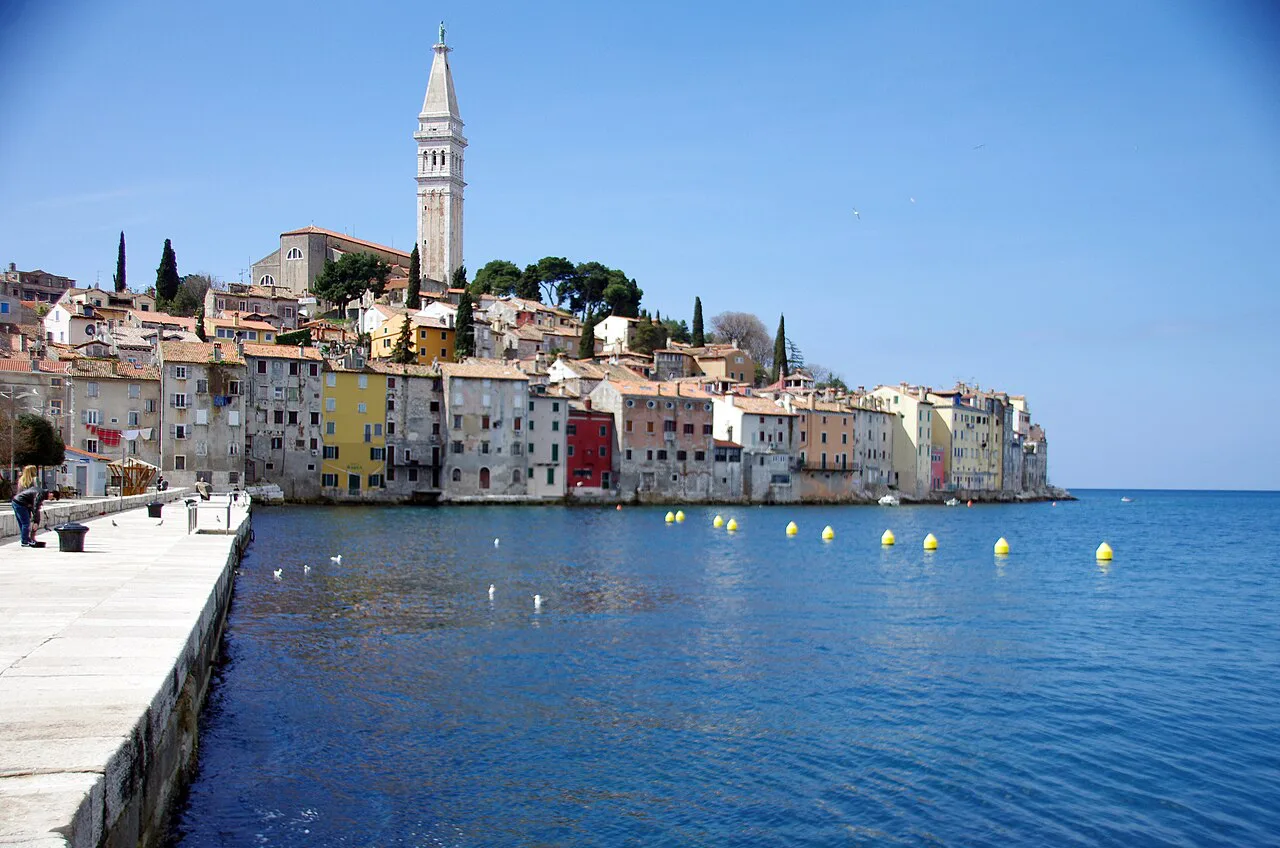Rovinj old town across the harbour.