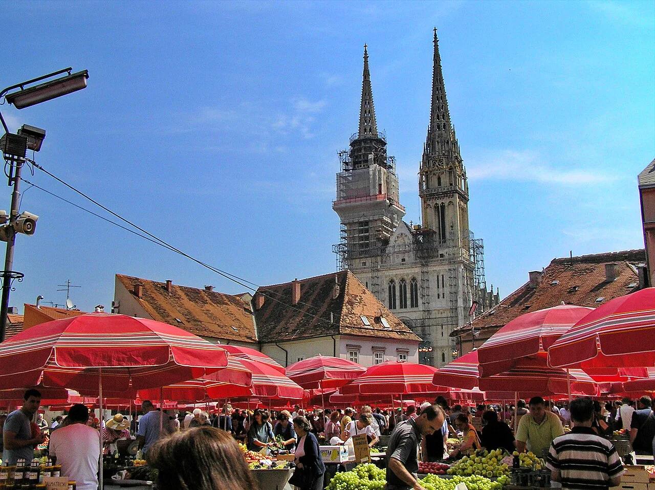 Dolac market below Zagreb Cathedral.