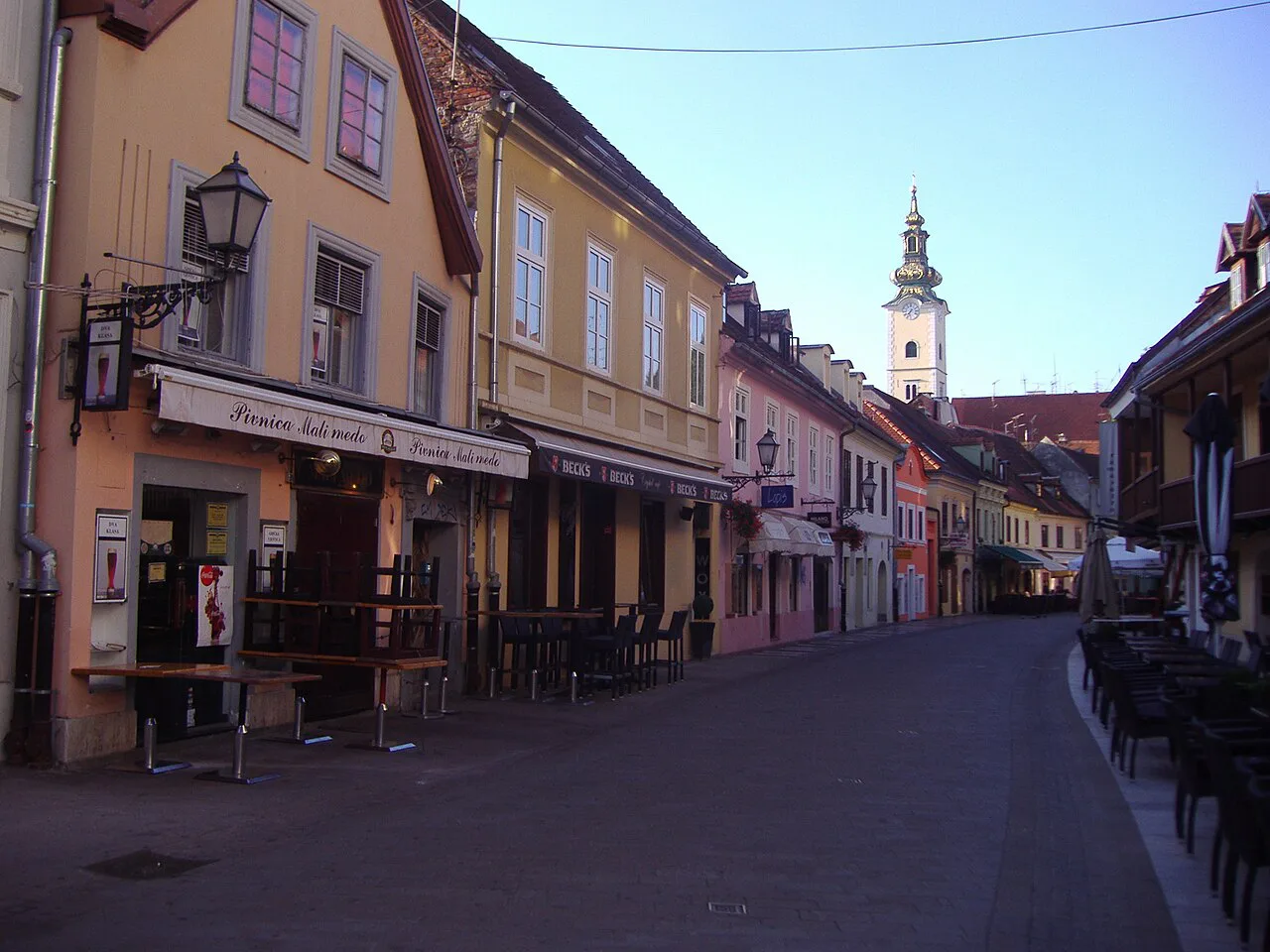 Café terraces on Tkalčićeva Street in the early morning, Zagreb.