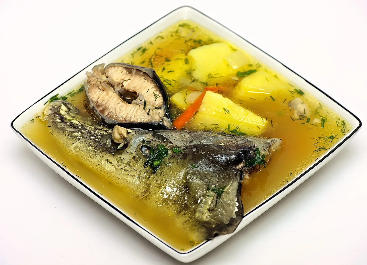 Fish soup with potatoes and carrots.