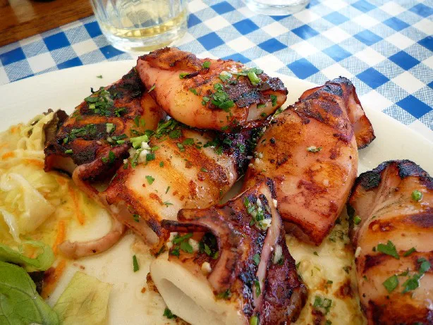 Grilled calamari, served in Malta.