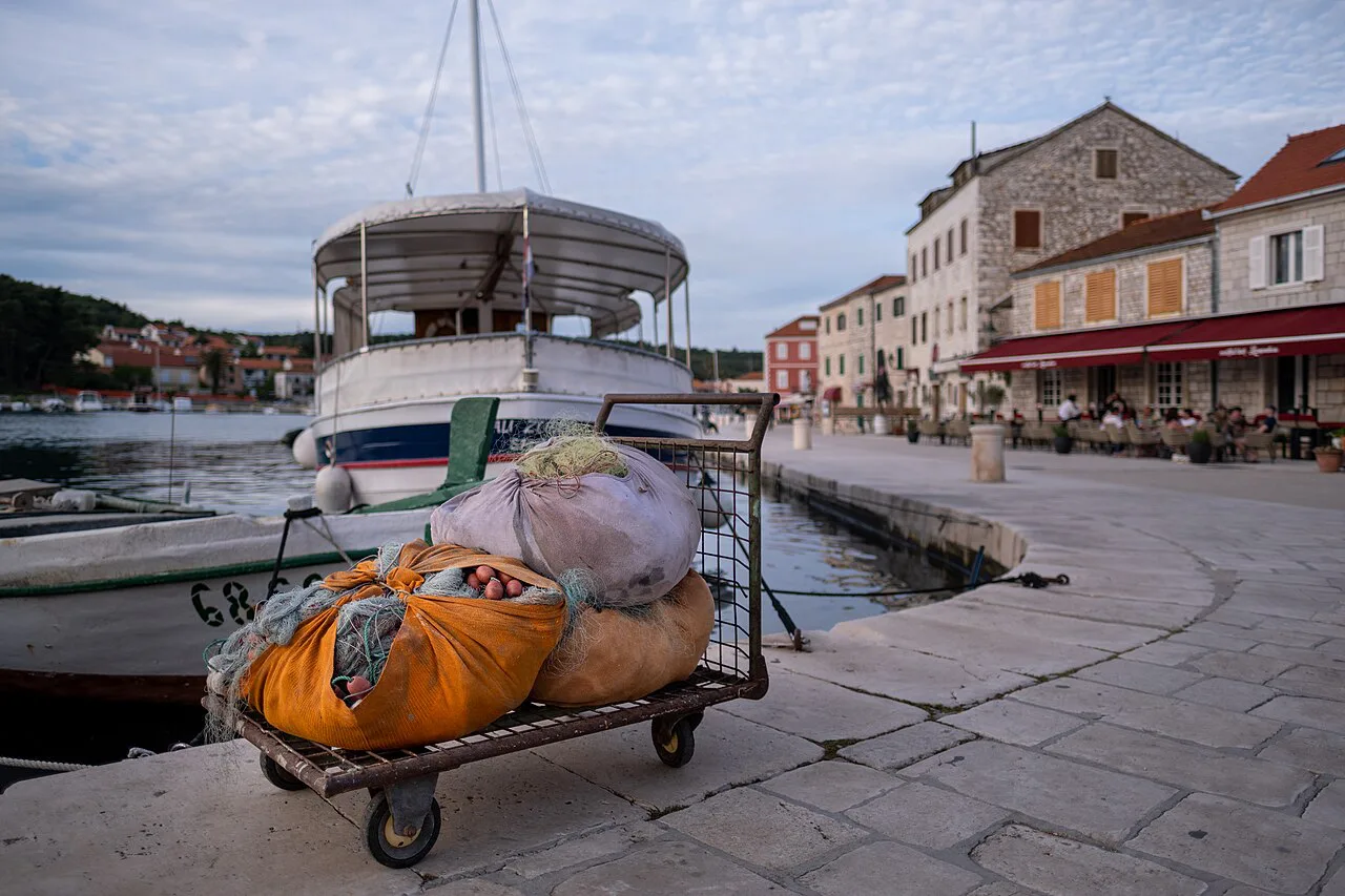 Fishing nets on the quay at Stari Grad harbour, Hvar.